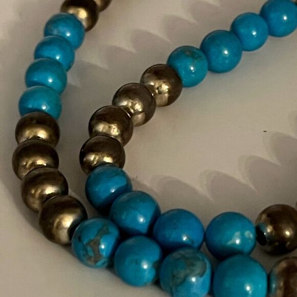 Kingman Turquoise and Sterling Silver Beaded Necklace - Picture 7 of 7